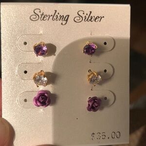 Kohls Sterling Silver 3 pair purple earrings set;
